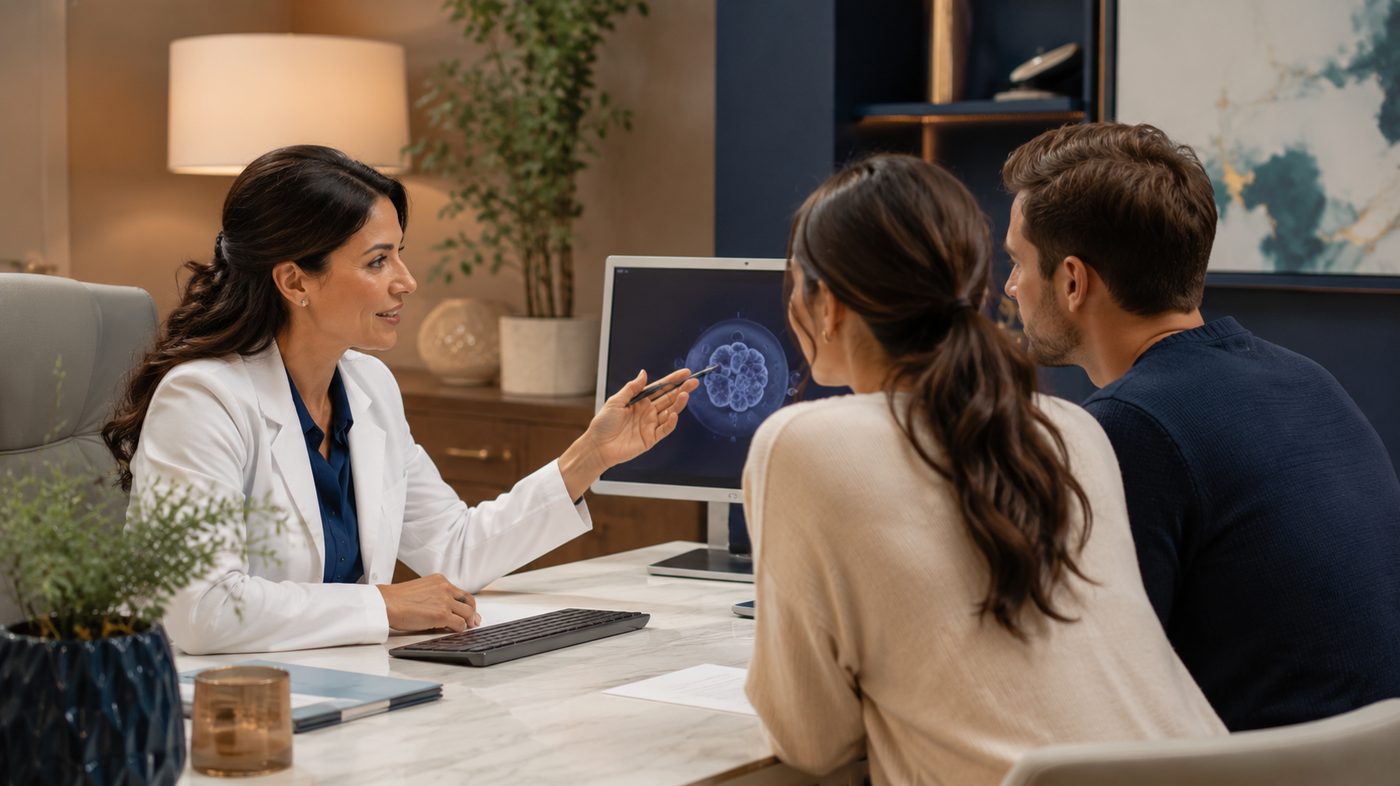 Fertility doctor consulting with couple about treatment options